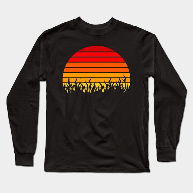 Distressed Sunset Flames Design Long Sleeve T-Shirt by Kim's POD